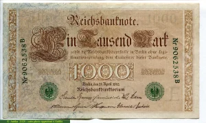 1000 Mark Brun 2 Cachets Verts 7 chiffres * * *