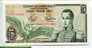 5 Pesos Oro Cordoba * * *