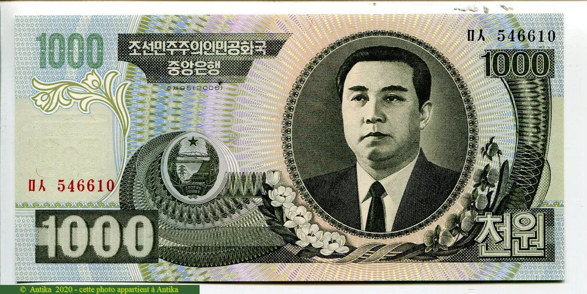 Lot de 2 Billets: 1000 & 5000 Won Kim II Sung PROMO