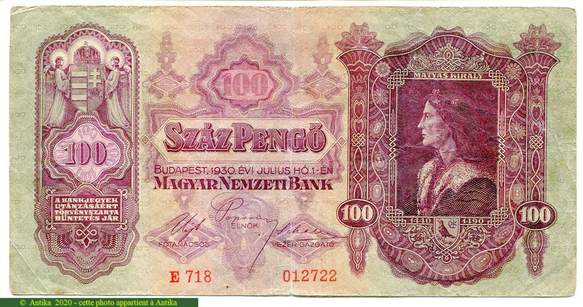 100 Pengö Portrait de Roi Matyas * * PROMO