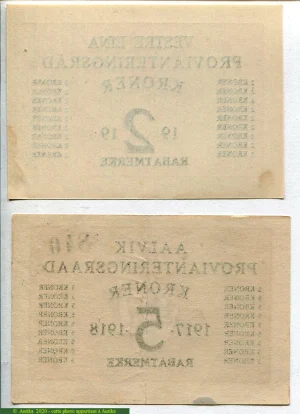 Lot de 2 Billets :2 & 5 Kroner Vestre Eina & Aalvik Provianteringsrad RARETE