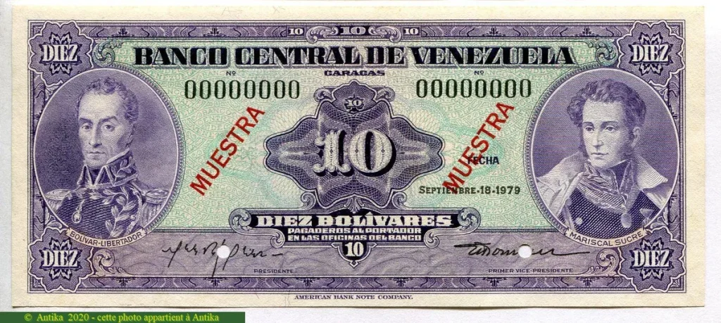 10 Bolivares J.Sucre & S.Bolivar SPECIMEN