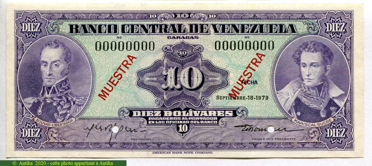 10 Bolivares J.Sucre & S.Bolivar SPECIMEN