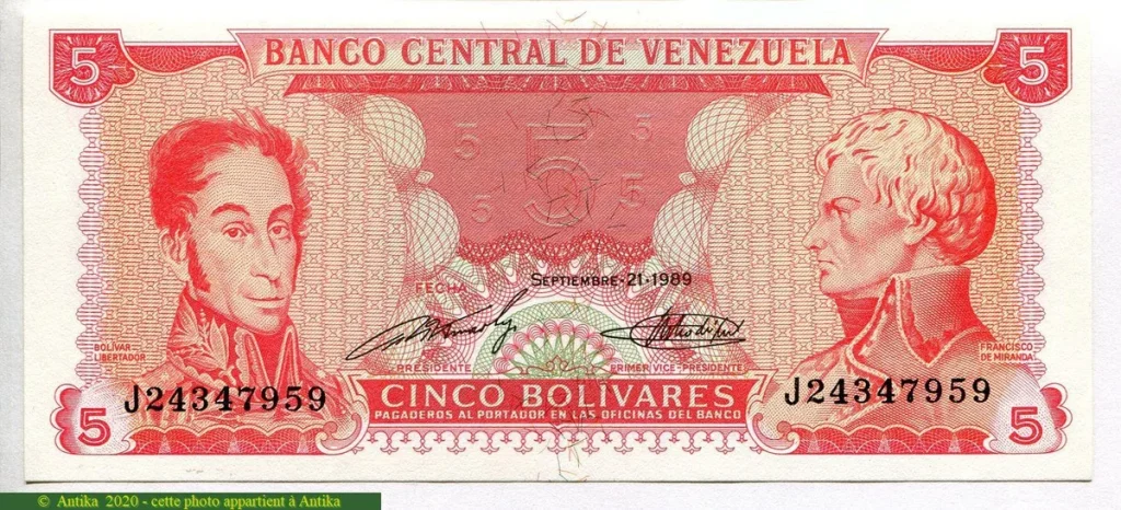 5 Bolivares S. Bolivar & F.de Miranda * * PROMO