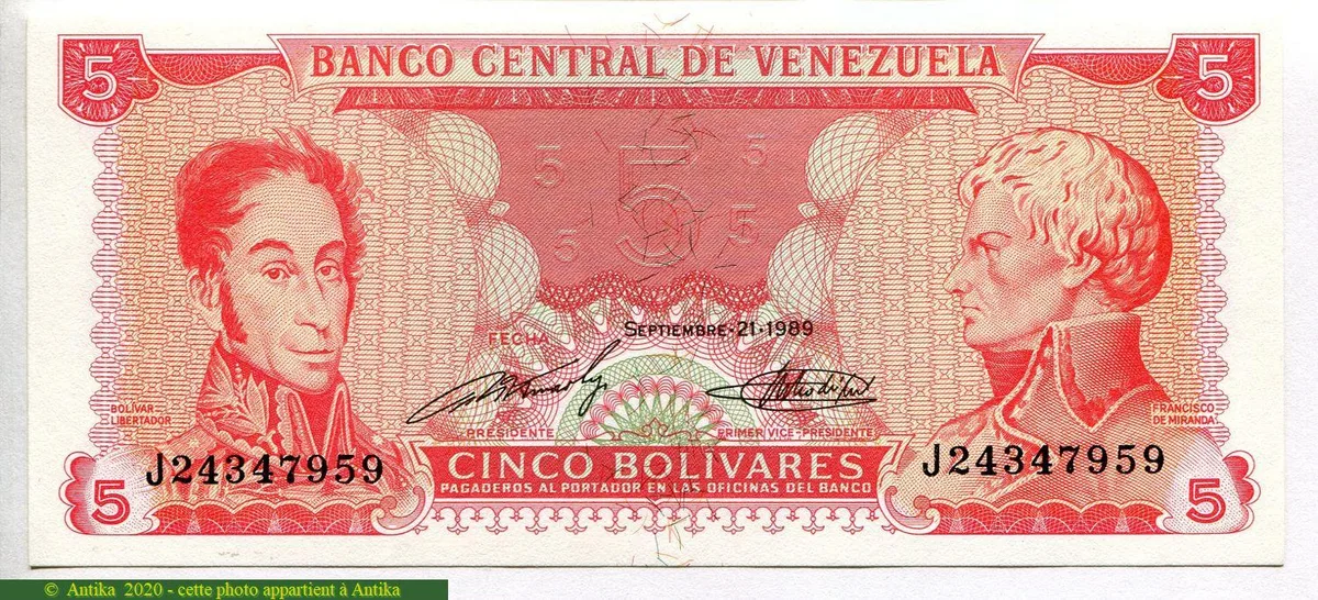 5 Bolivares S. Bolivar & F.de Miranda * * PROMO