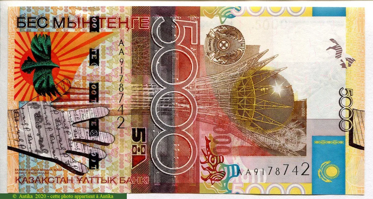 5000 Tengé Main Tour et Carte du pays (Magnifique billet) * *