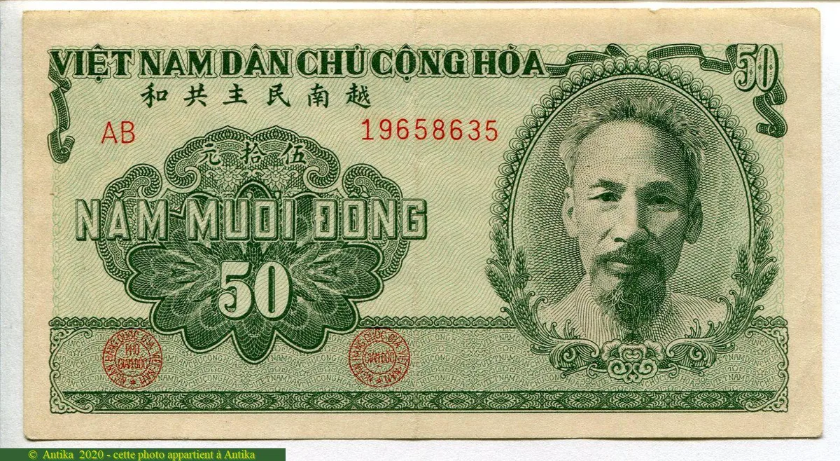 50 Dong Ho Chi Minh Vert & Paysans au Champ