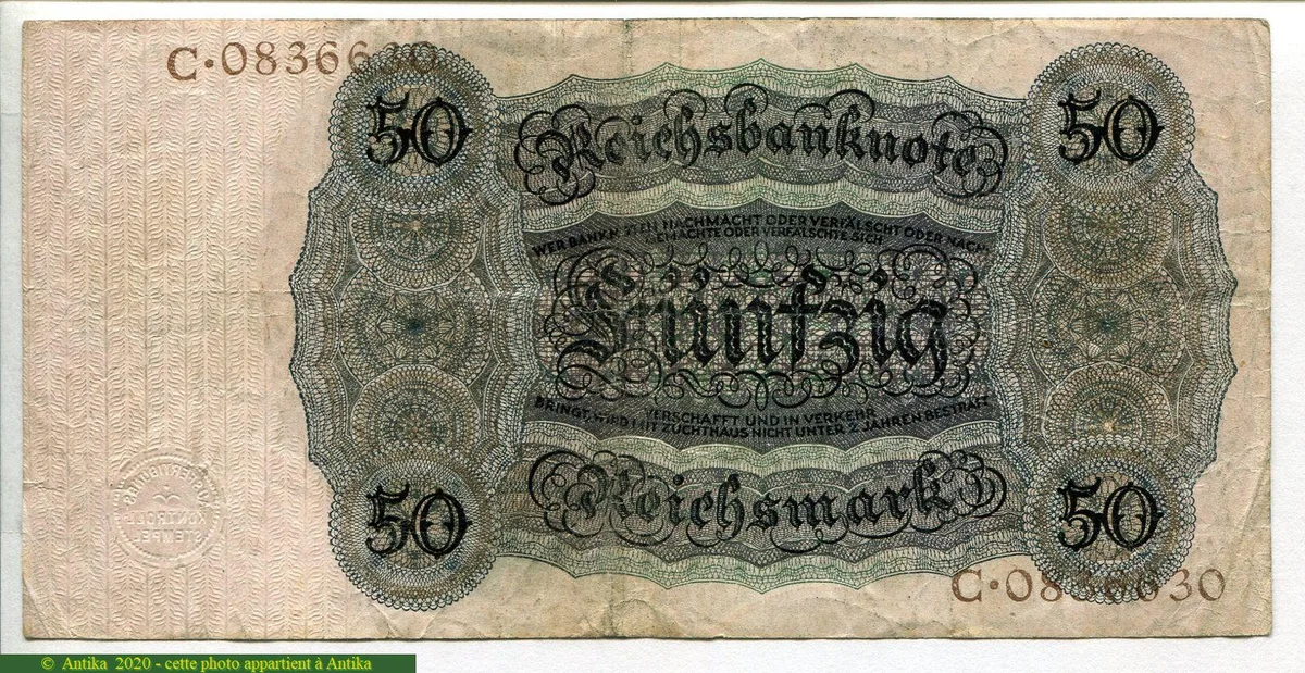 50 Reichsmark Portrait de Dietrich Born Assez RARE PROMO * *