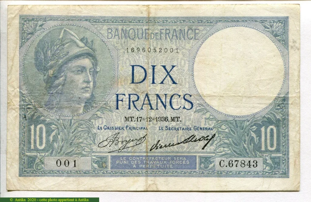 10 FRANCS MINERVE - Type 1915