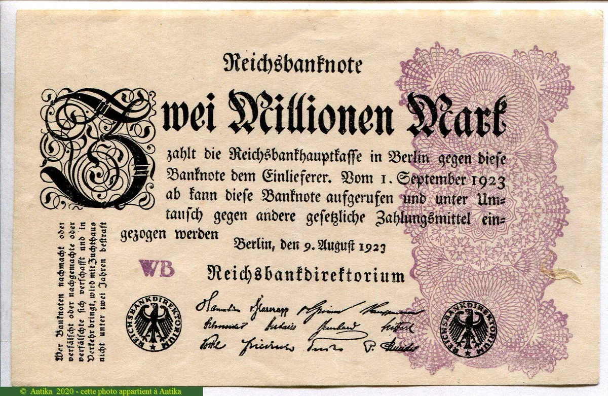 2 Millionen Mark Uniface Motif guilloche lilas lettre WB * *