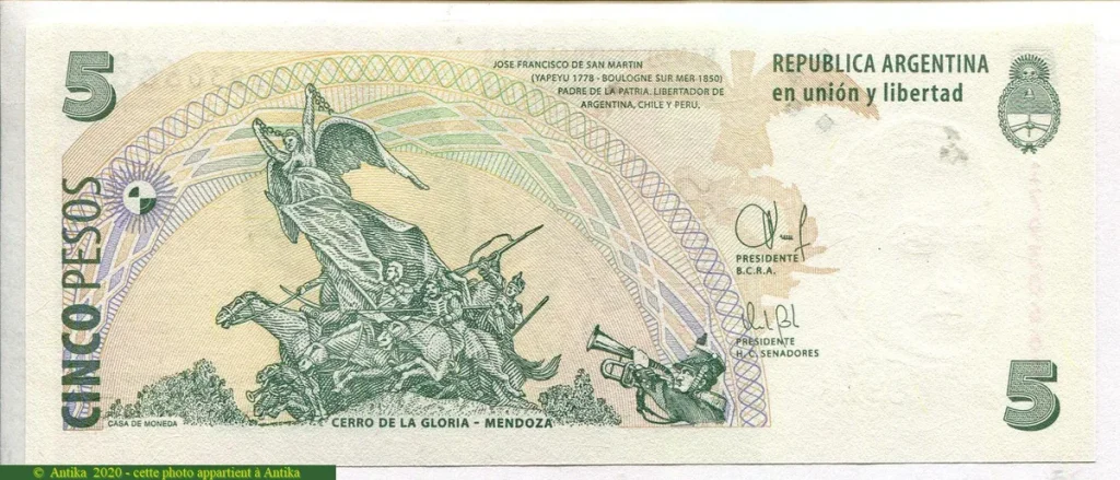5 Pesos J.San Martin -Mendoza Bolivar Artigas Série J