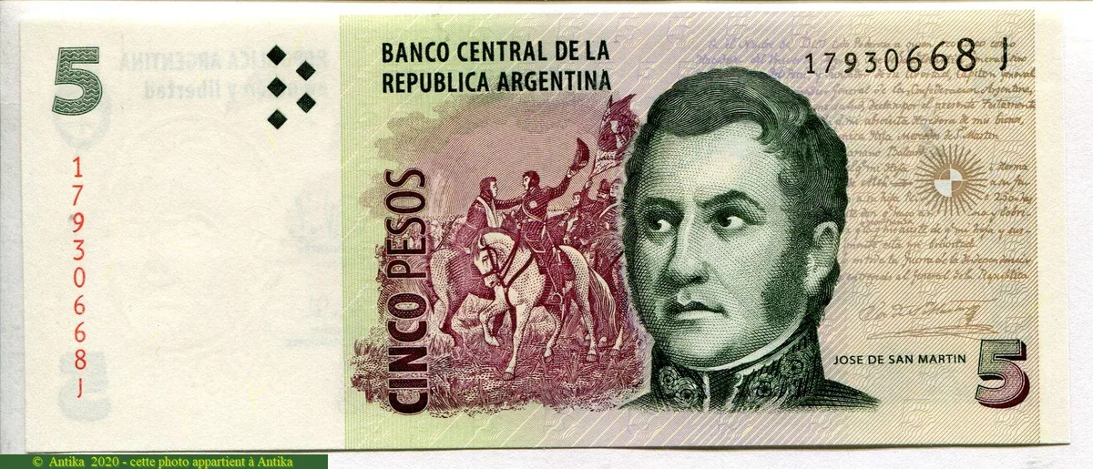 5 Pesos J.San Martin -Mendoza Bolivar Artigas Série J
