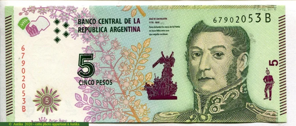 5 Pesos J.San Martin -Mendoza Bolivar Artigas Série B