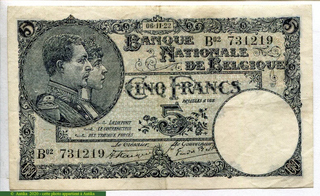 5 Francs Roi Albert & Reine Elizabeth