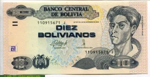 10 Bolivianos Cécilio Guzman de Rojas Loi de 28/11/1986 * * *