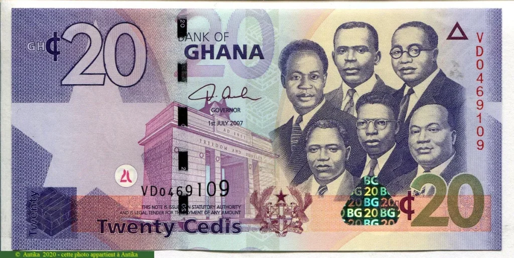 20 Cedis Kwame Nkrumah et cinq leaders
