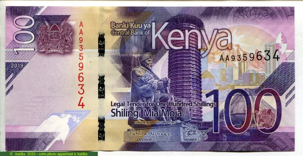 100 Shilings M.J Kenyatta & Animaux Maîs (Superbe Billet)
