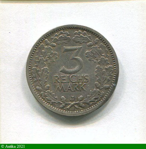 3 REICHSMARK Argt Aigle héraldique RARETE J:Hambourg