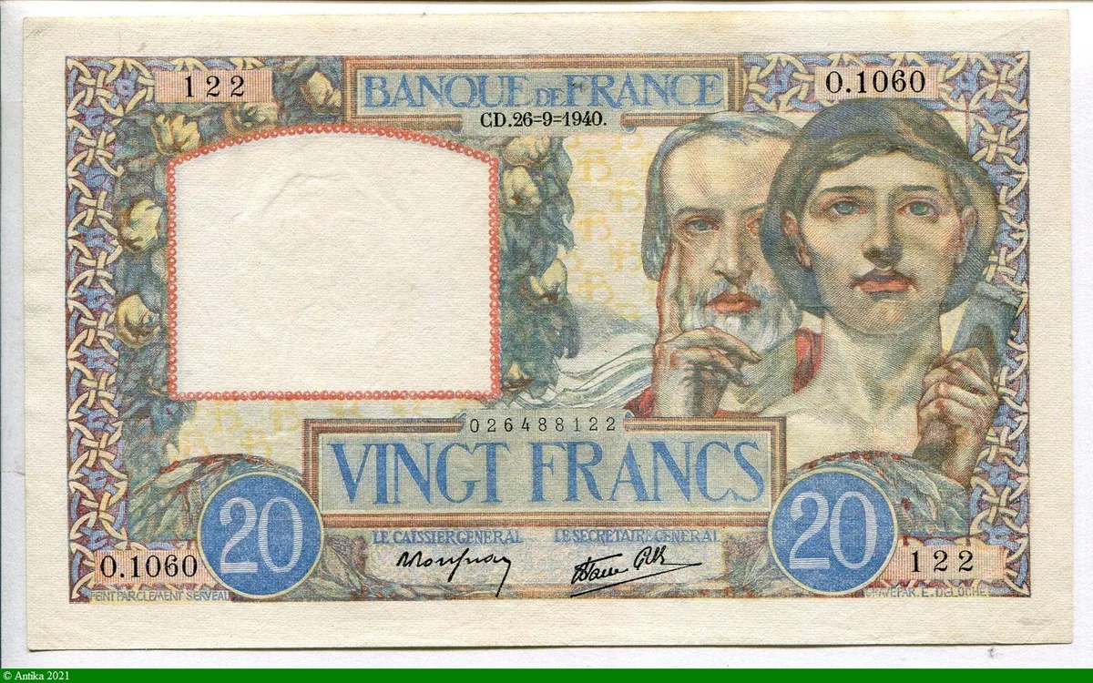 20 FRANCS SCIENCE & TRAVAIL - Type 1940