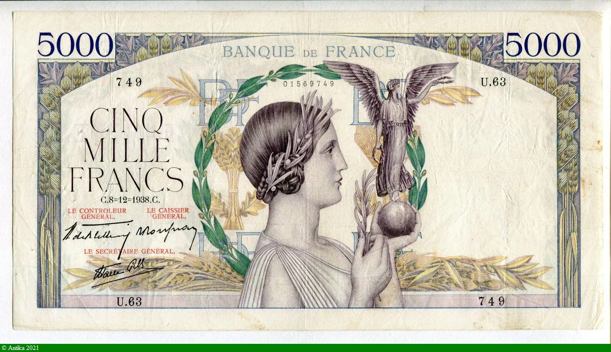 5000 FRANCS VICTOIRE - Type 1934 Impression à plat