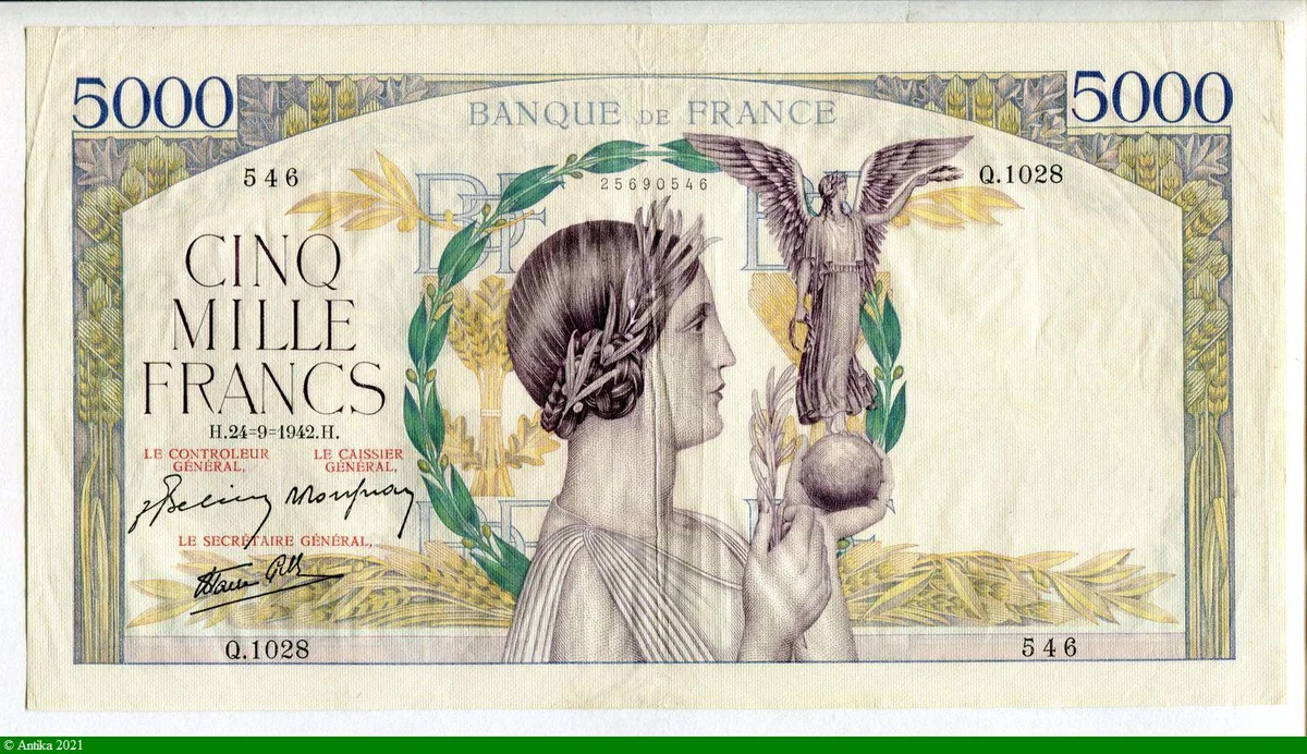 5000 FRANCS VICTOIRE - Type 1934 Impression à plat
