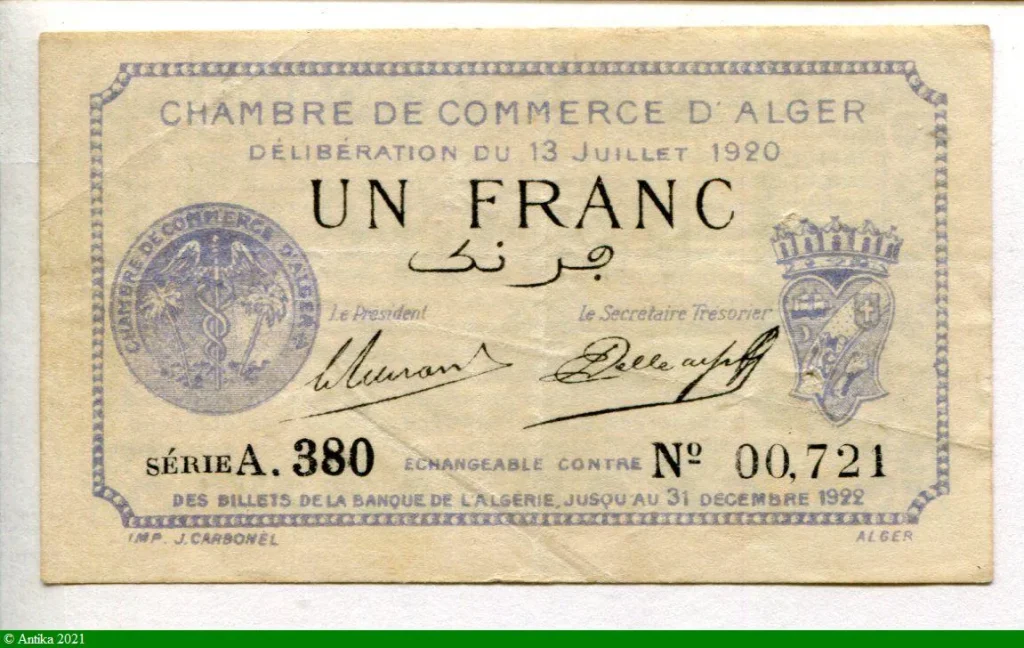 1 FRANC Chambre de Commerce Alger