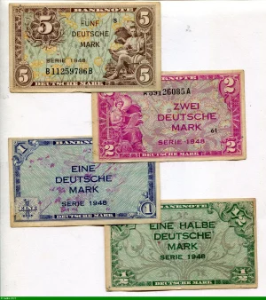 Lot de 4 Billets 1/2/1/2-5 & 5 Deutsche Mark Occupation Allié PROMOTION