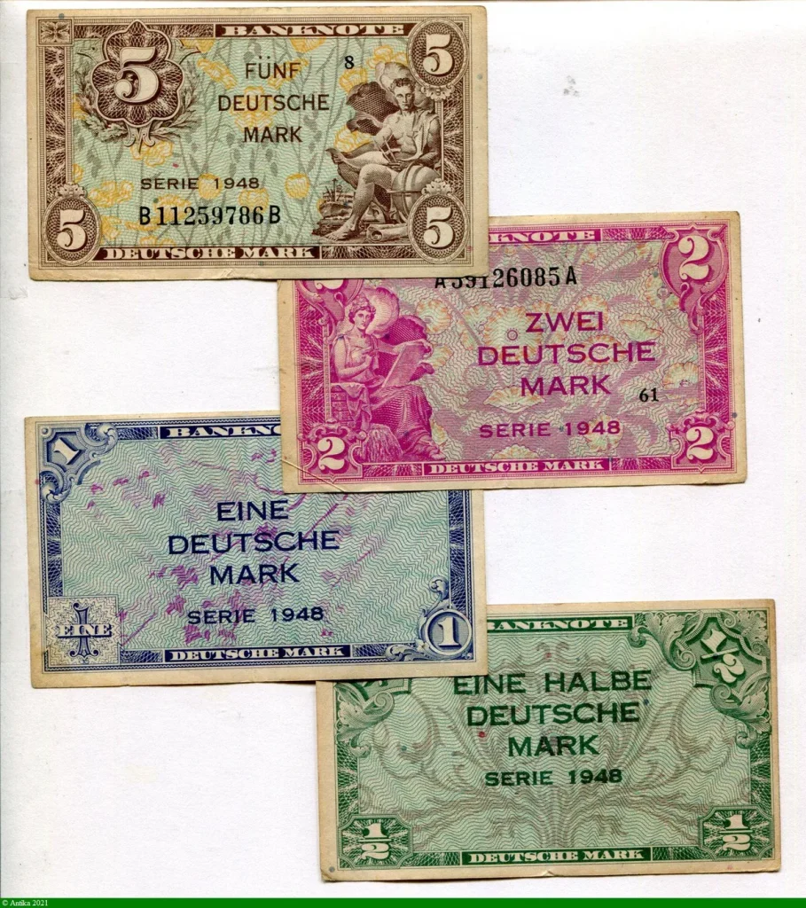 Lot de 4 Billets 1/2/1/2-5 & 5 Deutsche Mark Occupation Allié PROMOTION