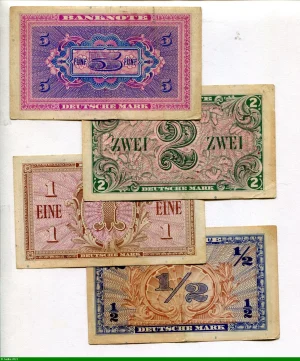 Lot de 4 Billets 1/2/1/2-5 & 5 Deutsche Mark Occupation Allié PROMOTION