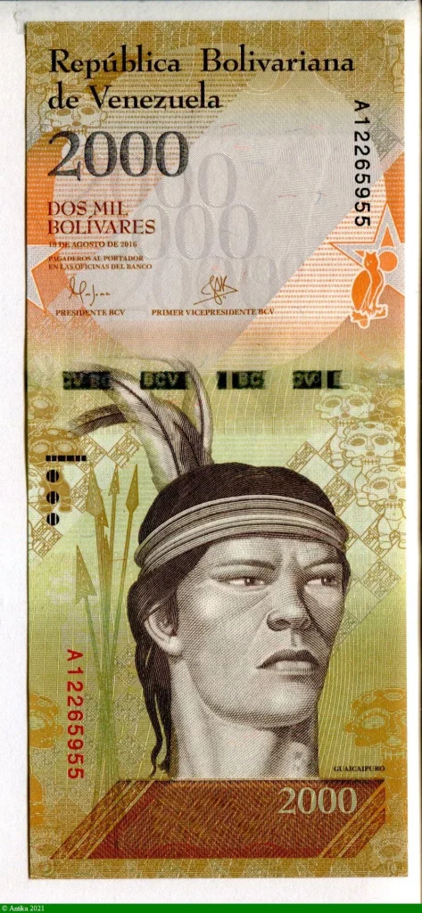 2000 Bolivares Guaicaipuro & Hibou Superbe Billet