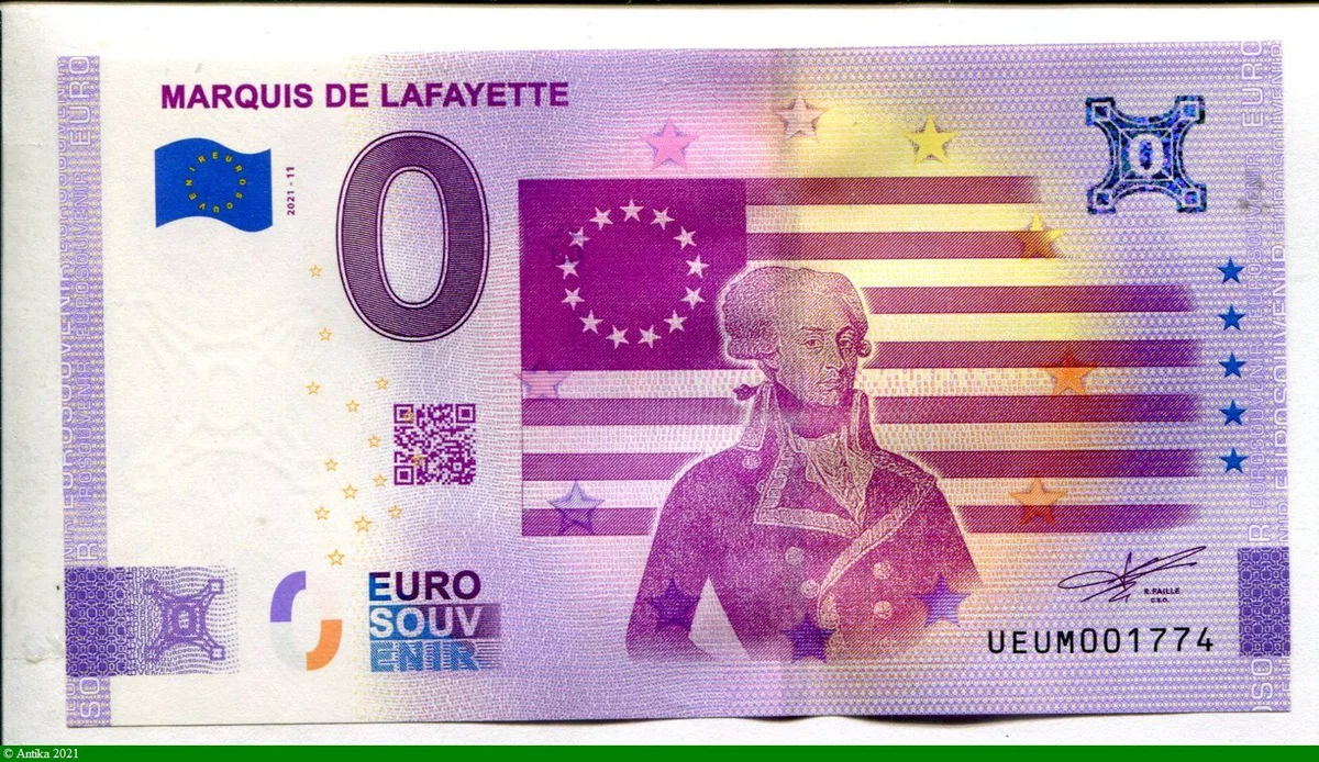 0 Euro Souvenir MARQUIS DE LAFAYETTE * * * * * * * * * * * * * * * * * *