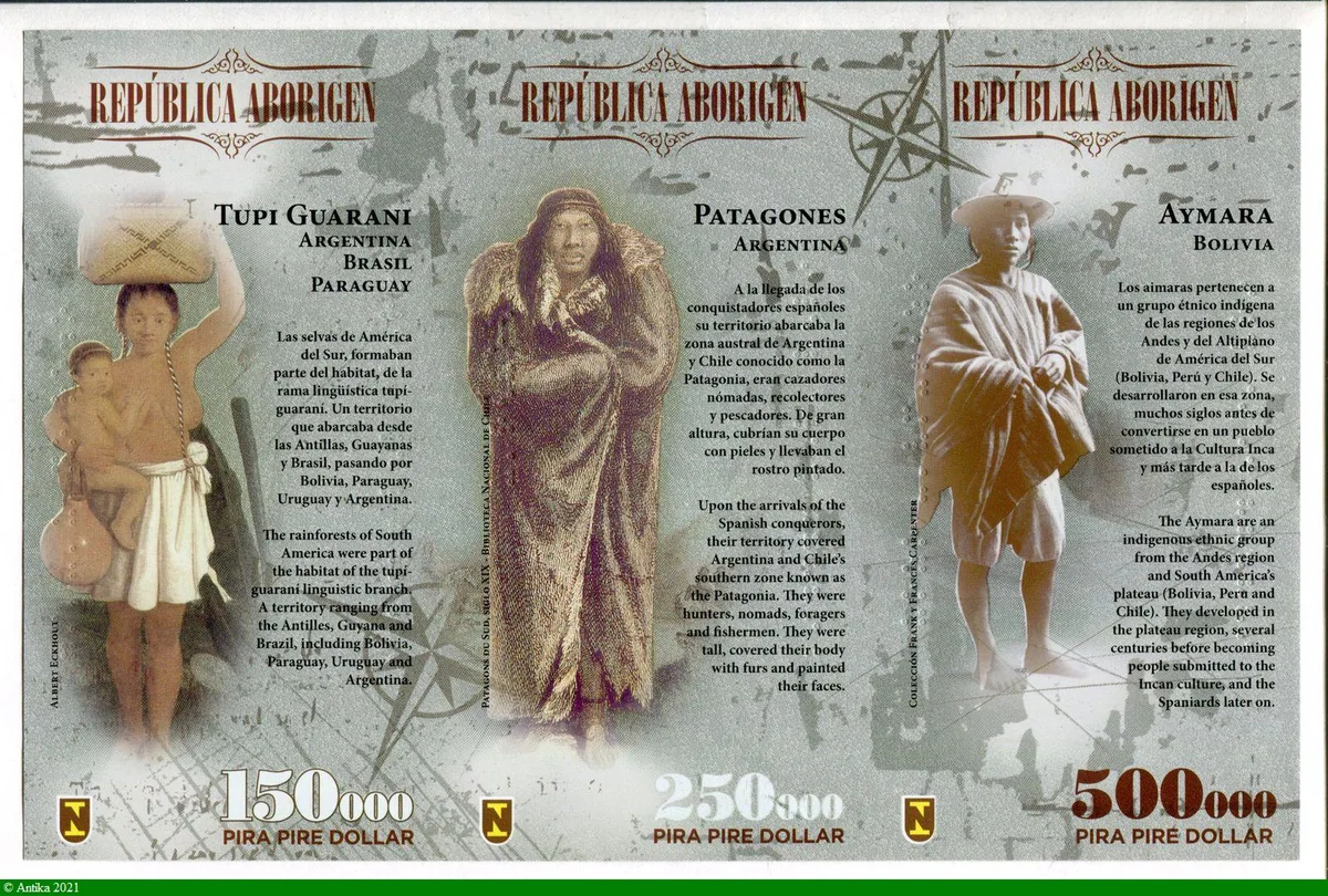 Planche de 3 Billets Specimen République Aborigène Ara Papillon Singe * * *