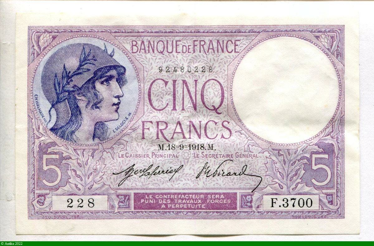 5 FRANCS VIOLET - Type 1917