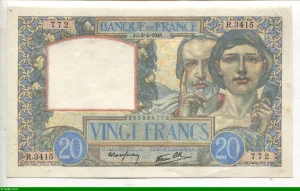 20 FRANCS SCIENCE & TRAVAIL - Type 1940