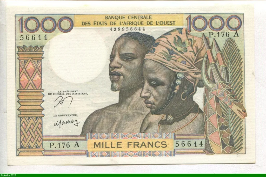 1000 Frs Couple Africain P.176 A:Côte d' Ivoire Sign:12
