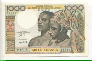1000 Frs Couple Africain P.176 A:Côte d' Ivoire Sign:12