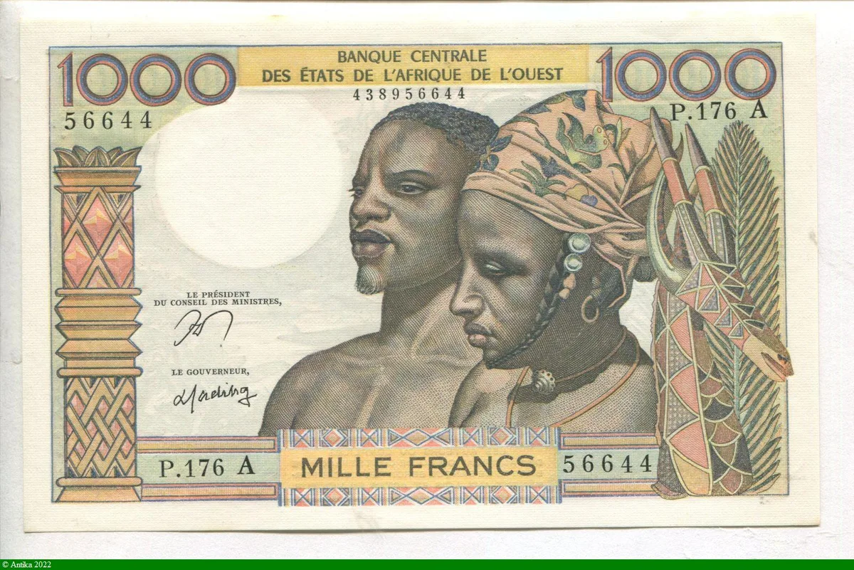 1000 Frs Couple Africain P.176 A:Côte d' Ivoire Sign:12
