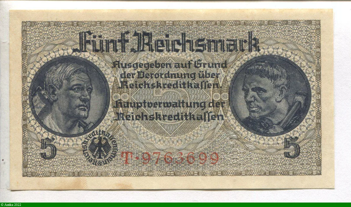 5 Reichsmark portrait de 2 hommes * * * * *