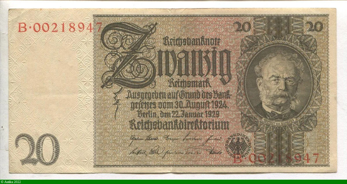 20 Reichsmark portrait de Werner Von Siemens