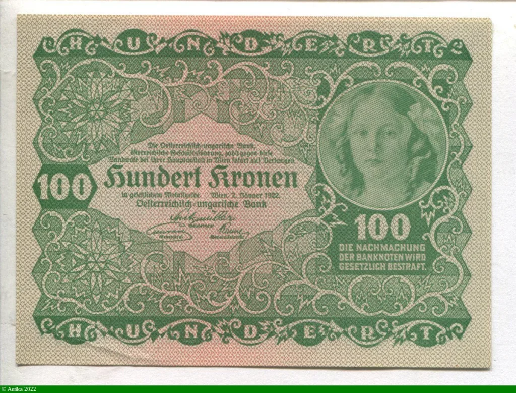 100 Kronen Vert Portait Jeune fille dans un médaillon