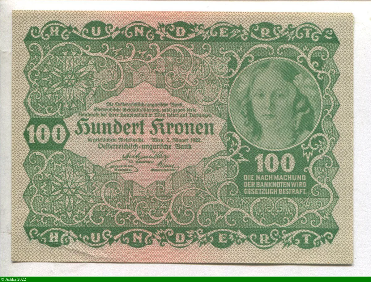 100 Kronen Vert Portait Jeune fille dans un médaillon
