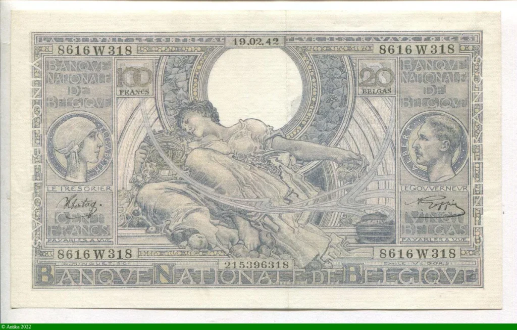 100 Frs/20 Belgas Roi Albert & Elizabeth