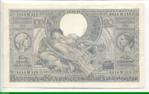 100 Frs/20 Belgas Roi Albert & Elizabeth