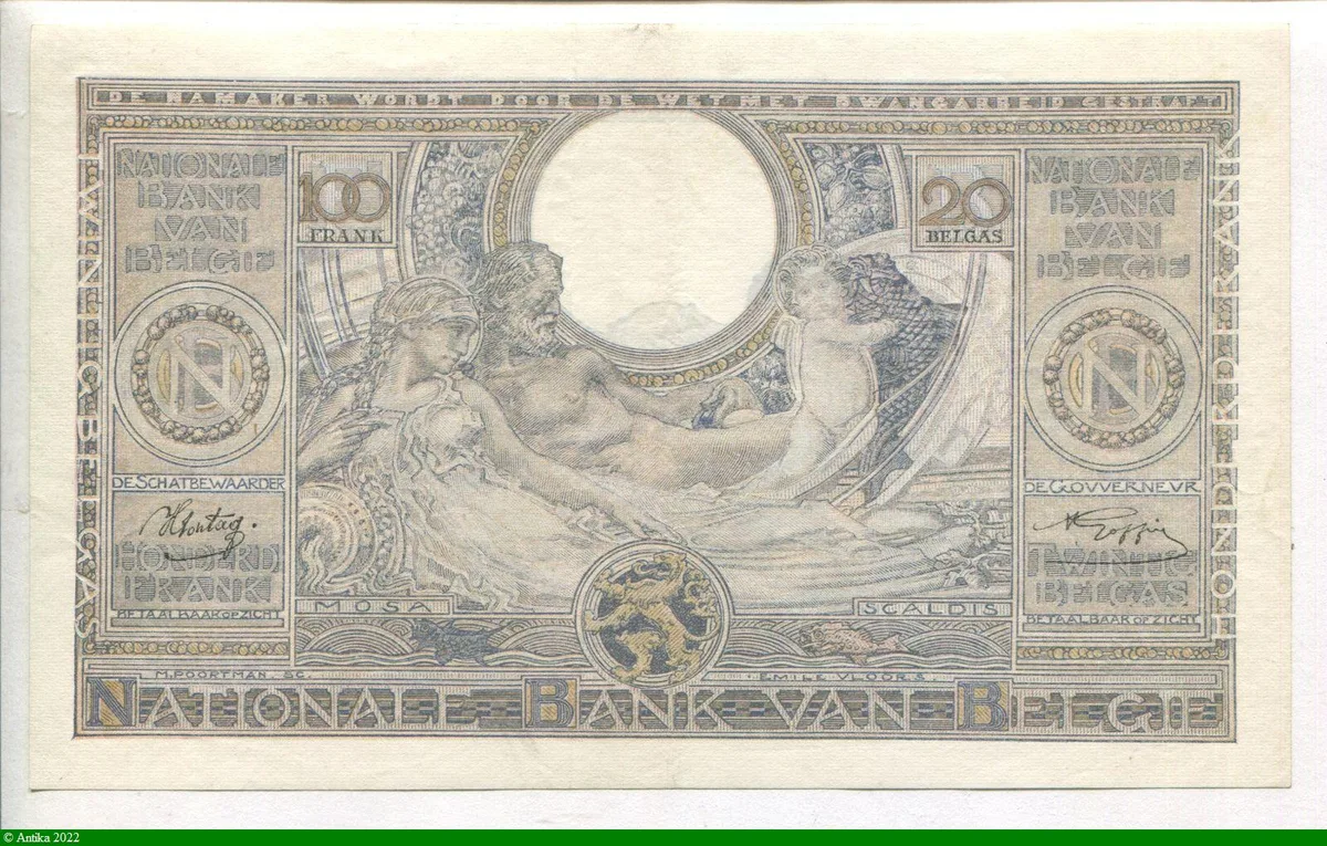 100 Frs/20 Belgas Roi Albert & Elizabeth