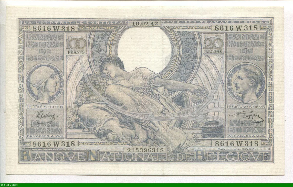 100 Frs/20 Belgas Roi Albert & Elizabeth