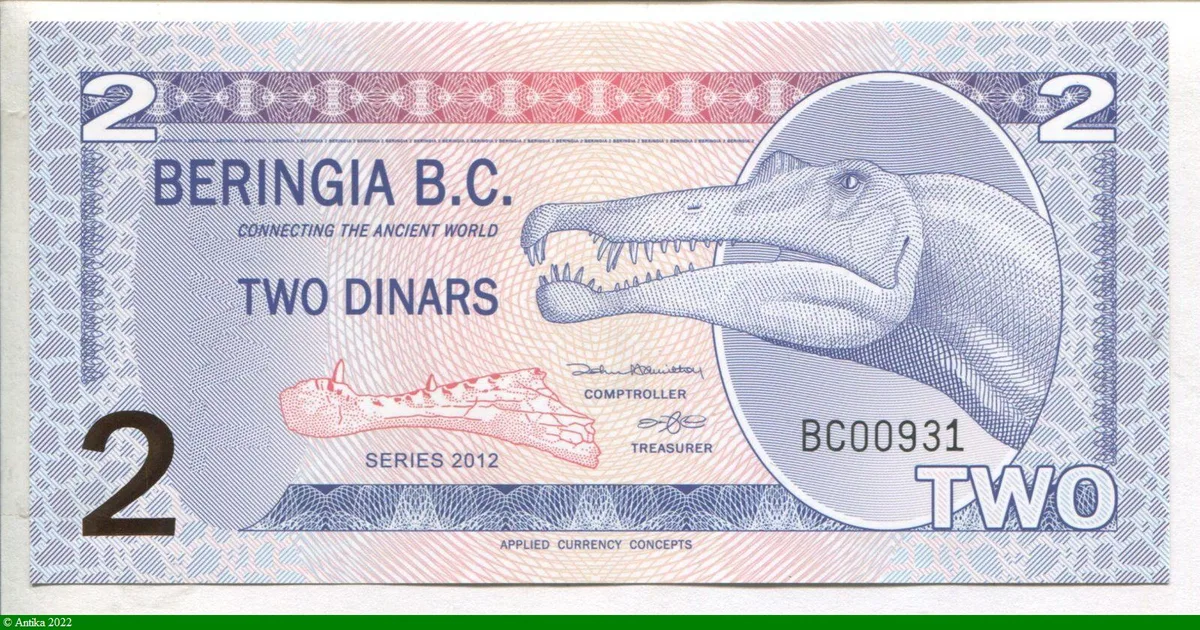 BERINGIA (émiss° Privée Canada) 2 Dinars Dinausores