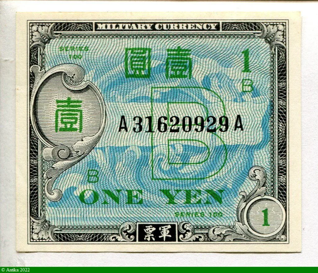1 Yen Occupation USA Lettre B Série 100 Military Currency
