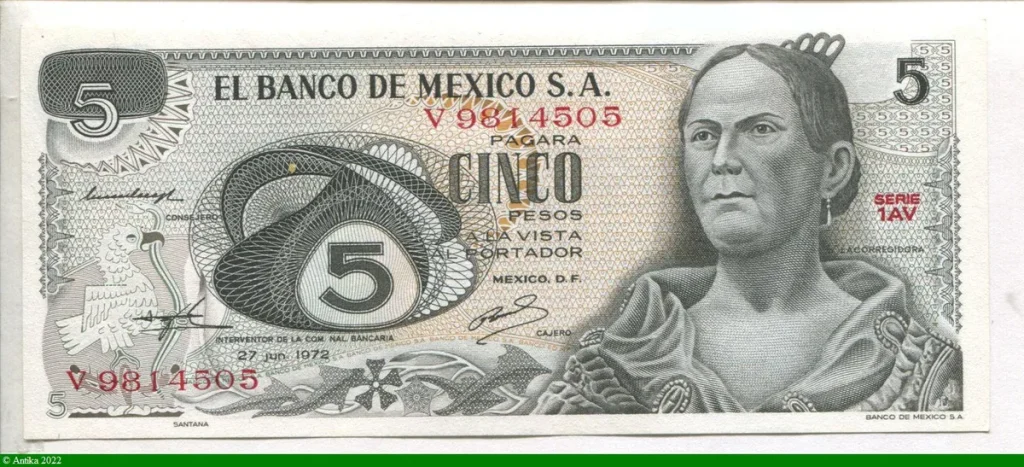 5 Pesos Portrait J Ortiz de Dominguez