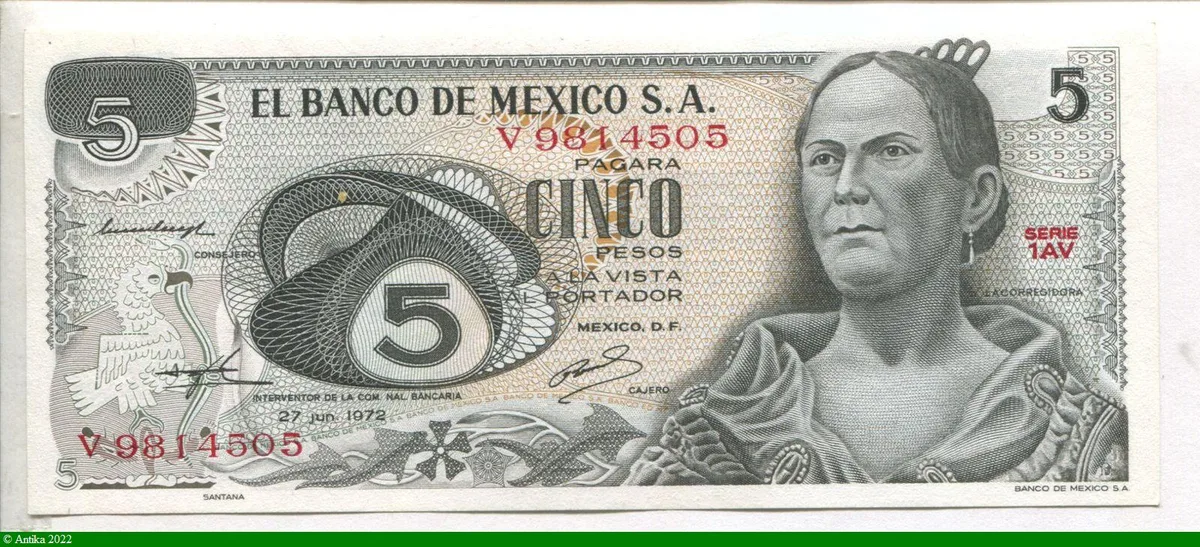 5 Pesos Portrait J Ortiz de Dominguez