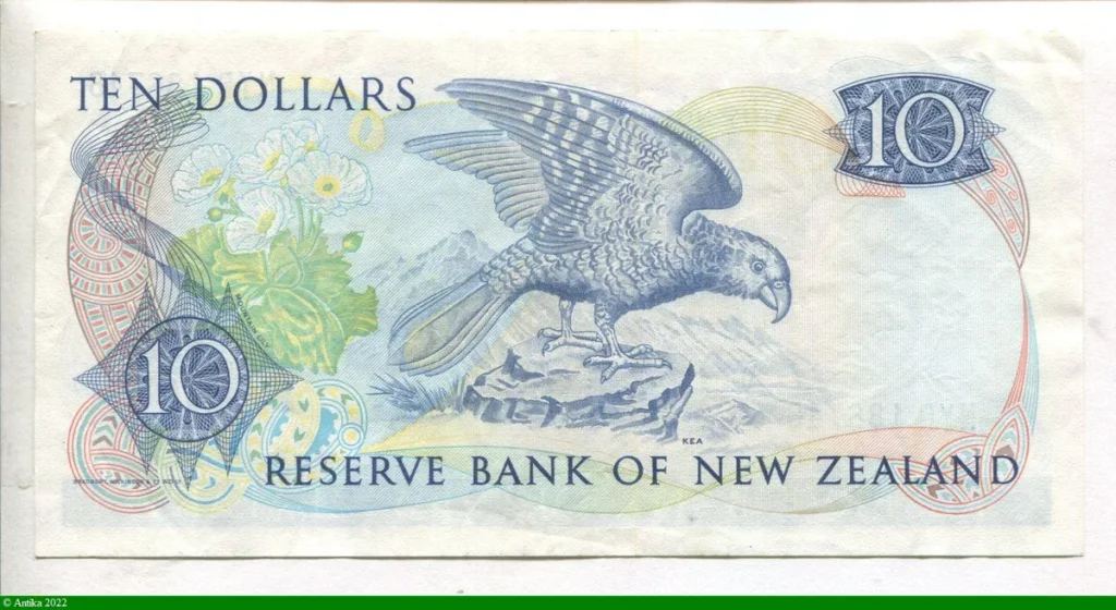 10 Dollars Elizabeth II &Lys des montagnes & perroquet Kea